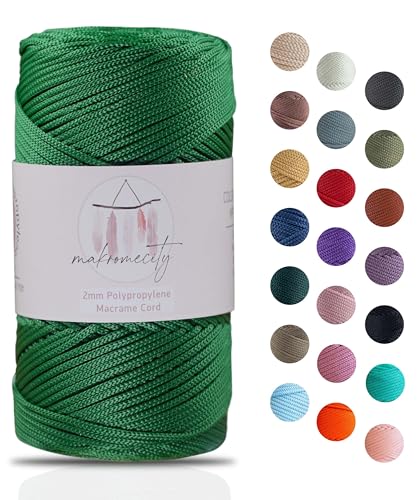 Makromecity Makramee Garn 2mm x 115m Premium Polyester Macrame Cord Polypropylene Yarn für Handwerk Wohndekorationen Platzteller Umhängetasche Handtasche Runner Schnullerkette 20 Farbe von Makromecity