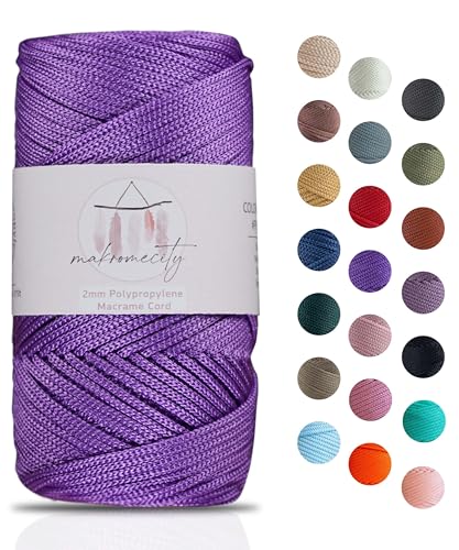 Makromecity Makramee Garn 2mm x 115m Premium Polyester Macrame Cord Polypropylene Yarn für Handwerk Wohndekorationen Platzteller Umhängetasche Handtasche Runner Schnullerkette 20 Farbe von Makromecity