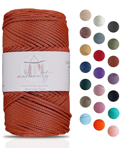 Makromecity Makramee Garn 2mm x 115m Premium Polyester Macrame Cord Polypropylene Yarn für Handwerk Wohndekorationen Platzteller Umhängetasche Handtasche Runner Schnullerkette 20 Farbe von Makromecity