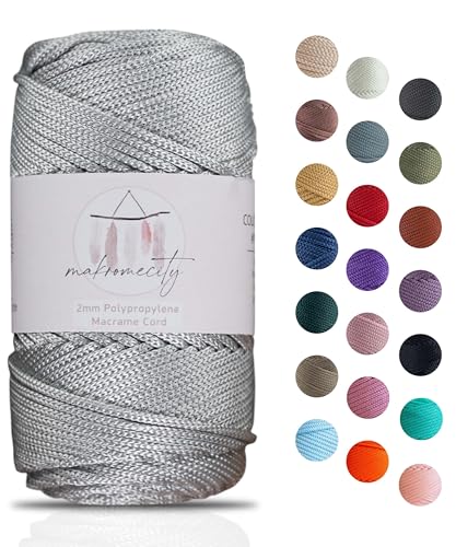 Makromecity Makramee Garn 2mm x 115m Premium Polyester Macrame Cord Polypropylene Yarn für Handwerk Wohndekorationen Platzteller Umhängetasche Handtasche Runner Schnullerkette 20 Farbe von Makromecity