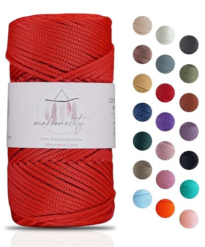 Makromecity Makramee Garn 2mm x 115m Premium Polyester Macrame Cord Polypropylene Yarn für Handwerk Wohndekorationen Platzteller Umhängetasche Handtasche Runner Schnullerkette 20 Farbe von Makromecity