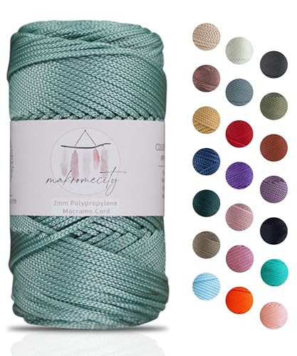 Makromecity Makramee Garn 2mm x 115m Premium Polyester Macrame Cord Polypropylene Yarn für Handwerk Wohndekorationen Platzteller Umhängetasche Handtasche Runner Schnullerkette 20 Farbe von Makromecity