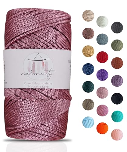 Makromecity Makramee Garn 2mm x 115m Premium Polyester Macrame Cord Polypropylene Yarn für Handwerk Wohndekorationen Platzteller Umhängetasche Handtasche Runner Schnullerkette 20 Farbe von Makromecity