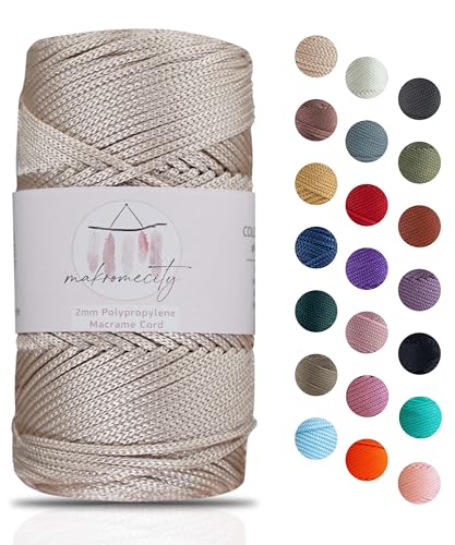 Makromecity Makramee Garn 2mm x 115m Premium Polyester Macrame Cord Polypropylene Yarn für Handwerk Wohndekorationen Platzteller Umhängetasche Handtasche Runner Schnullerkette 20 Farbe von Makromecity