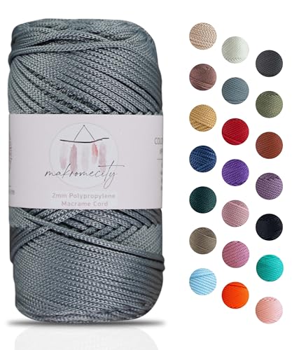 Makromecity Makramee Garn 2mm x 115m Premium Polyester Macrame Cord Polypropylene Yarn für Handwerk Wohndekorationen Platzteller Umhängetasche Handtasche Runner Schnullerkette 20 Farbe von Makromecity