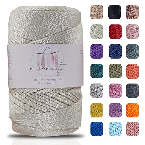 Makromecity Makramee Garn 2mm x 230m Premium Polyester Macrame Cord Polypropylene Yarn für Handwerk Wohndekorationen Platzteller Umhängetasche Handtasche Runner Schnullerkette von Makromecity