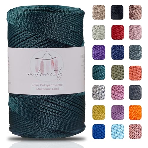 Makromecity Makramee Garn 2mm x 230m Premium Polyester Macrame Cord Polypropylene Yarn für Handwerk Wohndekorationen Platzteller Umhängetasche Handtasche Runner Schnullerkette von Makromecity