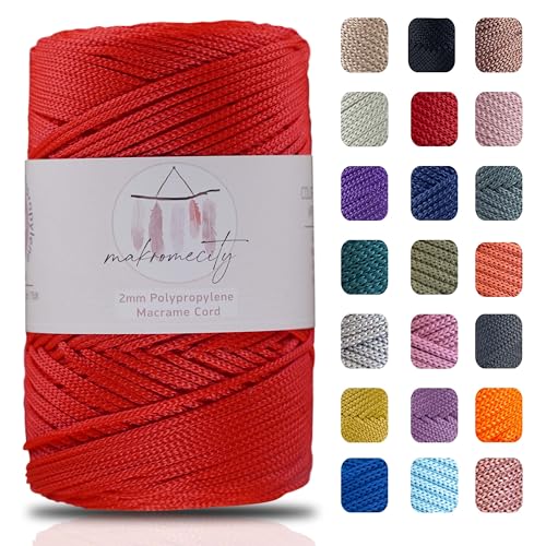 Makromecity Makramee Garn 2mm x 230m Premium Polyester Macrame Cord Polypropylene Yarn für Handwerk Wohndekorationen Platzteller Umhängetasche Handtasche Runner Schnullerkette von Makromecity