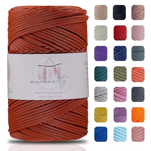 Makromecity Makramee Garn 2mm x 230m Premium Polyester Macrame Cord Polypropylene Yarn für Handwerk Wohndekorationen Platzteller Umhängetasche Handtasche Runner Schnullerkette von Makromecity