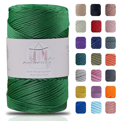 Makromecity Makramee Garn 2mm x 230m Premium Polyester Macrame Cord Polypropylene Yarn für Handwerk Wohndekorationen Platzteller Umhängetasche Handtasche Runner Schnullerkette von Makromecity