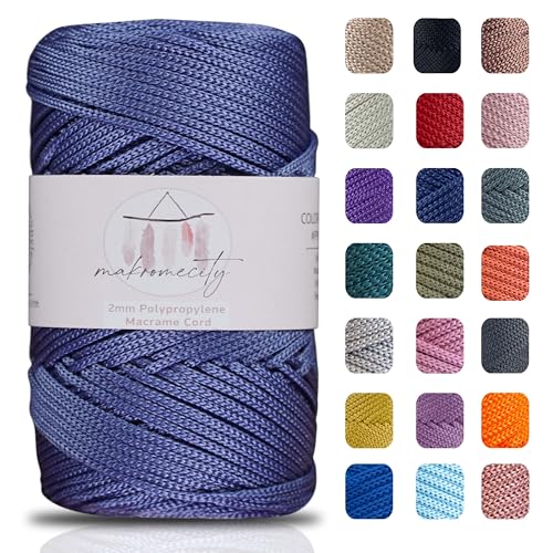 Makromecity Makramee Garn 2mm x 230m Premium Polyester Macrame Cord Polypropylene Yarn für Handwerk Wohndekorationen Platzteller Umhängetasche Handtasche Runner Schnullerkette von Makromecity