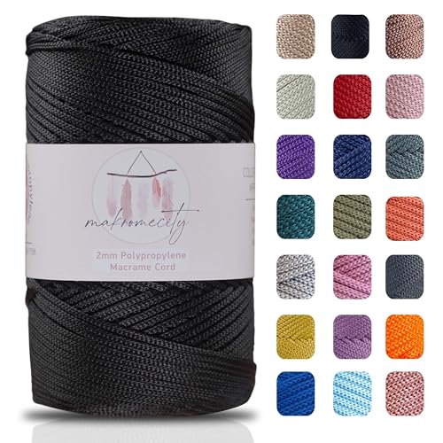 Makromecity Makramee Garn 2mm x 230m Premium Polyester Macrame Cord Polypropylene Yarn für Handwerk Wohndekorationen Platzteller Umhängetasche Handtasche Runner Schnullerkette von Makromecity