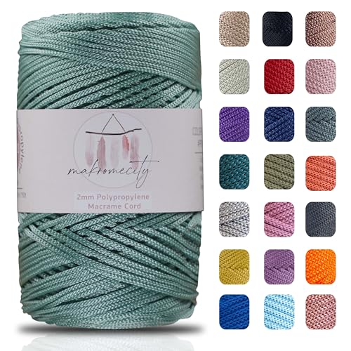 Makromecity Makramee Garn 2mm x 230m Premium Polyester Macrame Cord Polypropylene Yarn für Handwerk Wohndekorationen Platzteller Umhängetasche Handtasche Runner Schnullerkette von Makromecity