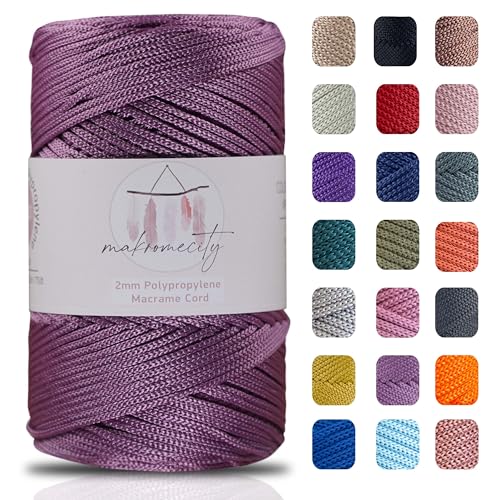 Makromecity Makramee Garn 2mm x 230m Premium Polyester Macrame Cord Polypropylene Yarn für Handwerk Wohndekorationen Platzteller Umhängetasche Handtasche Runner Schnullerkette von Makromecity