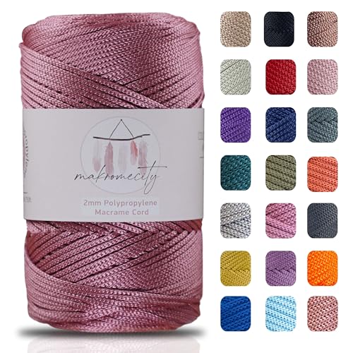 Makromecity Makramee Garn 2mm x 230m Premium Polyester Macrame Cord Polypropylene Yarn für Handwerk Wohndekorationen Platzteller Umhängetasche Handtasche Runner Schnullerkette von Makromecity