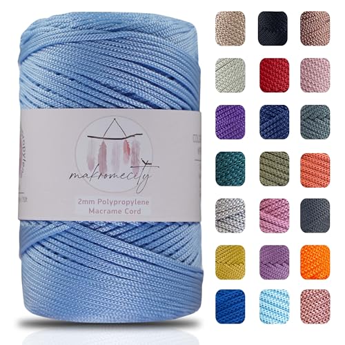 Makromecity Makramee Garn 2mm x 230m Premium Polyester Macrame Cord Polypropylene Yarn für Handwerk Wohndekorationen Platzteller Umhängetasche Handtasche Runner Schnullerkette von Makromecity