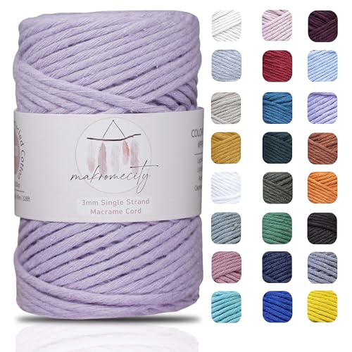 Makromecity Makramee Garn 3mm x 100m Premium Single Twisted Macrame Cord Baumwollgarn für Handwerk Schlüsselanhänger Wohndekorationen Platzteller Umhängetasche Handtasche Runner von Makromecity