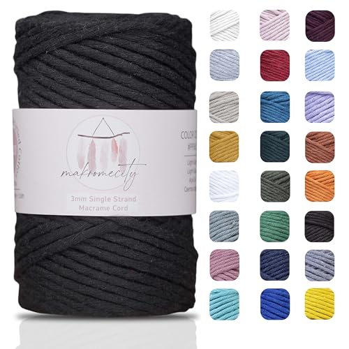 Makromecity Makramee Garn 3mm x 100m Premium Single Twisted Macrame Cord Baumwollgarn für Handwerk Schlüsselanhänger Wohndekorationen Platzteller Umhängetasche Handtasche Runner von Makromecity