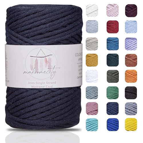 Makromecity Makramee Garn 3mm x 100m Premium Single Twisted Macrame Cord Baumwollgarn für Handwerk Schlüsselanhänger Wohndekorationen Platzteller Umhängetasche Handtasche Runner von Makromecity