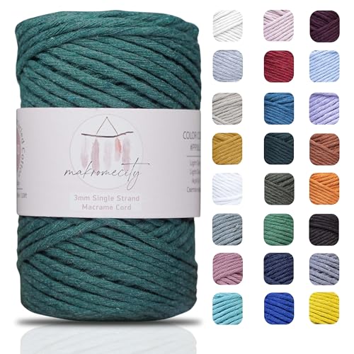 Makromecity Makramee Garn 3mm x 100m Premium Single Twisted Macrame Cord Baumwollgarn für Handwerk Schlüsselanhänger Wohndekorationen Platzteller Umhängetasche Handtasche Runner von Makromecity