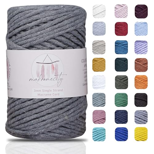 Makromecity Makramee Garn 3mm x 100m Premium Single Twisted Macrame Cord Baumwollgarn für Handwerk Schlüsselanhänger Wohndekorationen Platzteller Umhängetasche Handtasche Runner von Makromecity