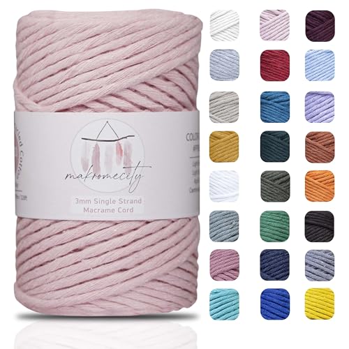 Makromecity Makramee Garn 3mm x 100m Premium Single Twisted Macrame Cord Baumwollgarn für Handwerk Schlüsselanhänger Wohndekorationen Platzteller Umhängetasche Handtasche Runner von Makromecity