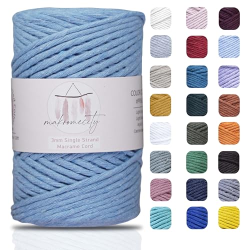 Makromecity Makramee Garn 3mm x 100m Premium Single Twisted Macrame Cord Baumwollgarn für Handwerk Schlüsselanhänger Wohndekorationen Platzteller Umhängetasche Handtasche Runner von Makromecity