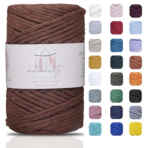 Makromecity Makramee Garn 3mm x 100m Premium Single Twisted Macrame Cord Baumwollgarn für Handwerk Schlüsselanhänger Wohndekorationen Platzteller Umhängetasche Handtasche Runner von Makromecity