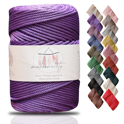 Makromecity Makramee Garn 3mm x 120m Lila Premium Polyester Makramee Schnur Polypropylene Yarn Basteln für Wandbehänge Umhängetasche Handtasche Runner Schnullerkette Platzteller Makromecity Makramee Garn 3mm x 120m Lila Premium Polyester Makramee Schnur Polypropylene Yarn Basteln für Wandbehänge Umhängetasche Handtasche Runner Schnullerkette Platzteller von Makromecity
