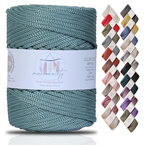 Makromecity Makramee Garn 5mm x 95m Premium Polyester Makramee Schnur Polypropylene Yarn Basteln für Wandbehänge Umhängetasche Handtasche Runner Schnullerkette Platzteller (Kreppgrün) von Makromecity