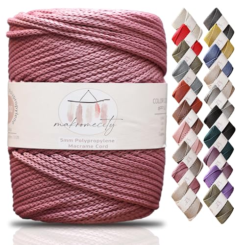 Makromecity Makramee Garn 5mm x 95m Premium Polyester Makramee Schnur Polypropylene Yarn Basteln für Wandbehänge Umhängetasche Handtasche Runner Schnullerkette Platzteller (Staubige Rose) von Makromecity