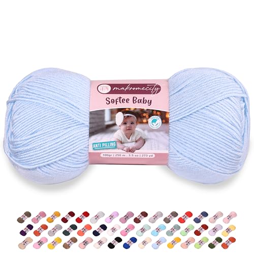 Makromecity Softee Baby-Garn, 100 % Premium Anti-Pilling-Acryl, 100 g, 250 m, Babyblau, weiches Garn zum Häkeln und Stricken Makromecity Softee Baby-Garn, 100 % Premium Anti-Pilling-Acryl, 100 g, 250 m, Babyblau, weiches Garn zum Häkeln und Stricken von Makromecity