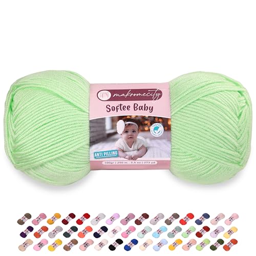 Makromecity Softee Baby-Garn, 100 % Premium Anti-Pilling-Acryl, 100 g, 250 m, Hellgrün, weiches Garn zum Häkeln und Stricken Makromecity Softee Baby-Garn, 100 % Premium Anti-Pilling-Acryl, 100 g, 250 m, Hellgrün, weiches Garn zum Häkeln und Stricken von Makromecity
