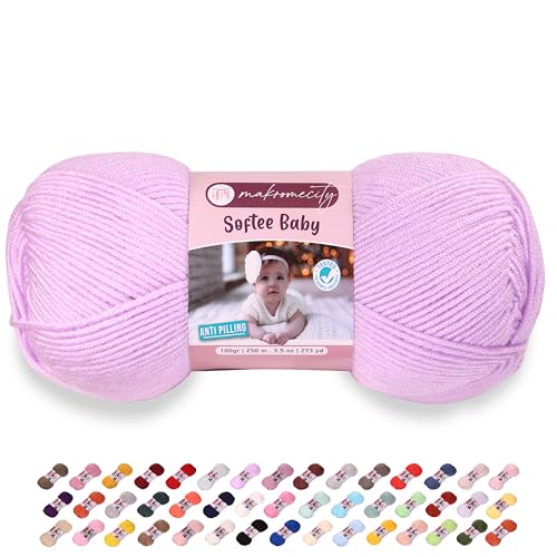Makromecity Softee Baby-Garn, 100 % Premium Anti-Pilling-Acryl, 100 g, 250 m, Lavendel, weiches Garn zum Häkeln und Stricken (Lavendel, 1 Knäuel) von Makromecity