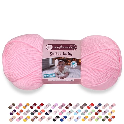 Makromecity Softee Baby-Garn, 100 % hochwertiges Anti-Pilling-Acryl, 100 g, 250 m, Babyrosa, weiches Garn zum Häkeln und Stricken (Babyrosa, 1 Knäuel) von Makromecity