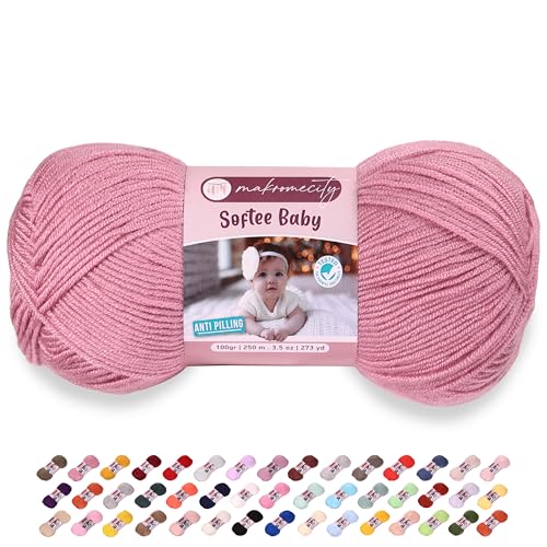 Makromecity Softee Baby-Garn, 100 % hochwertiges Anti-Pilling-Acryl, 100 g, 250 m, Dusty Rose, weiches Garn zum Häkeln und Stricken, (Dusty Rose, 1 Knäuel) von Makromecity