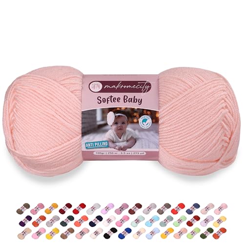 Makromecity Softee Baby-Garn, 100 % hochwertiges Anti-Pilling-Acryl, 100 g, 250 m, Hellrosa, weiches Garn zum Häkeln und Stricken (Hellrosa, 1 Knäuel) von Makromecity