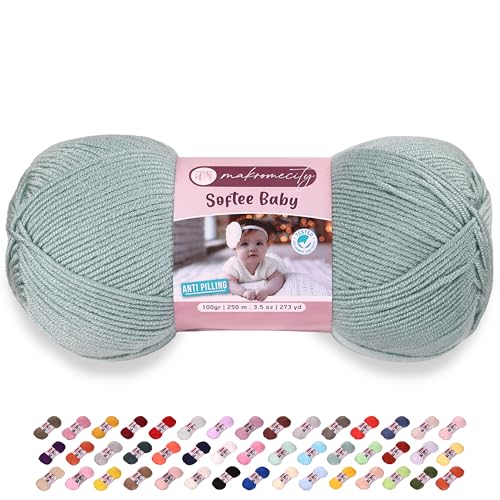 Makromecity Softee Baby-Garn, 100 % hochwertiges Anti-Pilling-Acryl, 100 g, 250 m, Kreppgrün, weiches Garn zum Häkeln und Stricken (Kreppgrün, 1 Knäuel) von Makromecity