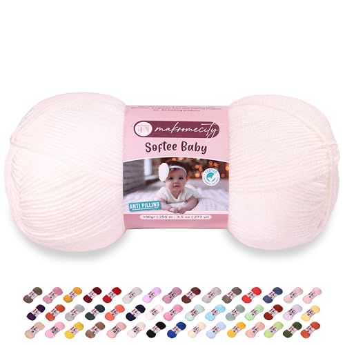 Makromecity Softee Baby-Garn, 100 % hochwertiges Anti-Pilling-Acryl, 100 g, 250 m, Schneewittchen-Garn zum Häkeln und Stricken (Schneeweiß, 1 Knäuel) von Makromecity