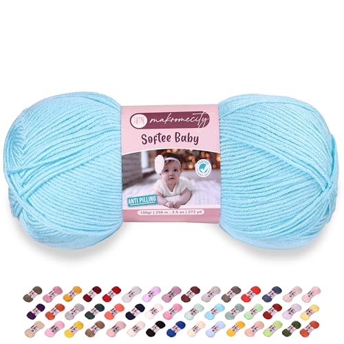 Makromecity Softee Baby-Garn, 100 % hochwertiges Anti-Pilling-Acryl, 100 g, 250 m, blaues weiches Garn zum Häkeln und Stricken Makromecity Softee Baby-Garn, 100 % hochwertiges Anti-Pilling-Acryl, 100 g, 250 m, blaues weiches Garn zum Häkeln und Stricken von Makromecity