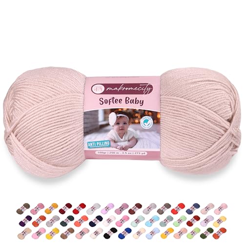 Makromecity Softee Baby-Garn, 100 % hochwertiges Anti-Pilling-Acryl, 100 g, 250 m, hellbraunes weiches Garn zum Häkeln und Stricken, Hellbraun, 1 Knäuel Makromecity Softee Baby-Garn, 100 % hochwertiges Anti-Pilling-Acryl, 100 g, 250 m, hellbraunes weiches Garn zum Häkeln und Stricken, Hellbraun, 1 Knäuel von Makromecity