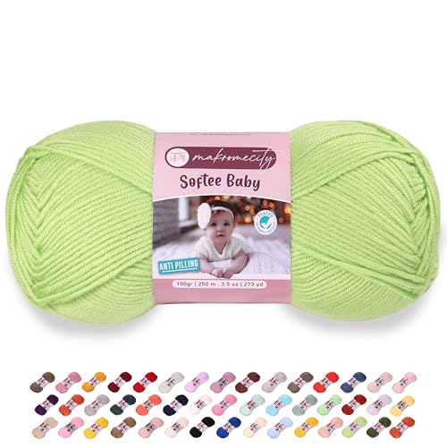 Makromecity Softee Baby-Garn, 100 % hochwertiges Anti-Pilling-Acryl, 100 g, 250 m, helles Pistazien-weiches Garn zum Häkeln und Stricken (Light Pistazie, 1 Knäuel) von Makromecity