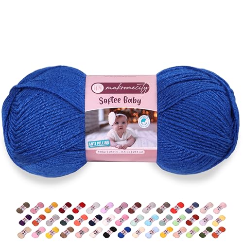 Makromecity Softee Baby-Garn, 100 % hochwertiges Anti-Pilling-Acryl, 100 g, 250 m, marineblau, weiches Garn zum Häkeln und Stricken (Marineblau, 1 Knäuel) von Makromecity