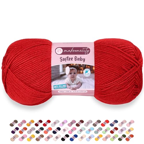 Makromecity Softee Baby-Garn, 100 % hochwertiges Anti-Pilling-Acryl, 100 g, 250 m, rotes weiches Garn zum Häkeln und Stricken Makromecity Softee Baby-Garn, 100 % hochwertiges Anti-Pilling-Acryl, 100 g, 250 m, rotes weiches Garn zum Häkeln und Stricken von Makromecity