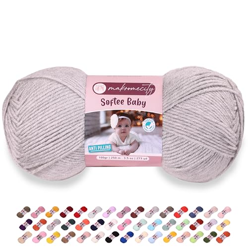 Makromecity Softee Baby-Garn, 100 % hochwertiges Anti-Pilling-Acryl, 100 g, 250 m, weiches Garn zum Häkeln und Stricken (Stein, 1 Knäuel) von Makromecity