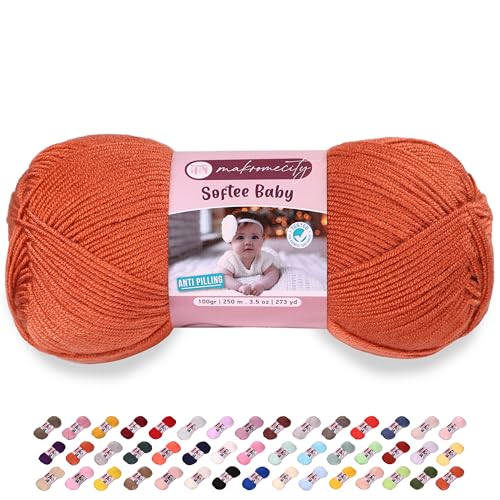 Makromecity Softee Baby-Garn, 100 % hochwertiges Anti-Pilling-Acryl, 100 g, 250 m, weiches Garn zum Häkeln und Stricken (Ziegelstein, 1 Knäuel) von Makromecity