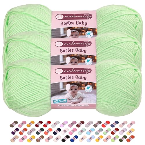 Makromecity Softee Babygarn, 3 Knäuel, 100 % hochwertiges Anti-Pilling-Acryl, je 100 g, 250 m, weiches Garn zum Häkeln und Stricken, Hellgrün, 3 Knäuel Makromecity Softee Babygarn, 3 Knäuel, 100 % hochwertiges Anti-Pilling-Acryl, je 100 g, 250 m, weiches Garn zum Häkeln und Stricken, Hellgrün, 3 Knäuel von Makromecity