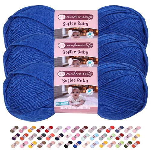 Makromecity Softee Babygarn, 3 Knäuel, 100 % hochwertiges Anti-Pilling-Acryl, je 100 g, 250 m, weiches Garn zum Häkeln und Stricken, Marineblau, 3 Knäuel Makromecity Softee Babygarn, 3 Knäuel, 100 % hochwertiges Anti-Pilling-Acryl, je 100 g, 250 m, weiches Garn zum Häkeln und Stricken, Marineblau, 3 Knäuel von Makromecity