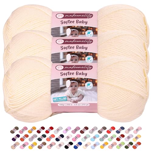 Makromecity Softee Babygarn, 3 Knäuel, 100 % hochwertiges Anti-Pilling-Acryl, je 100 g, 250 m, weiches Garn zum Häkeln und Stricken, cremefarben, 3 Knäuel Makromecity Softee Babygarn, 3 Knäuel, 100 % hochwertiges Anti-Pilling-Acryl, je 100 g, 250 m, weiches Garn zum Häkeln und Stricken, cremefarben, 3 Knäuel von Makromecity