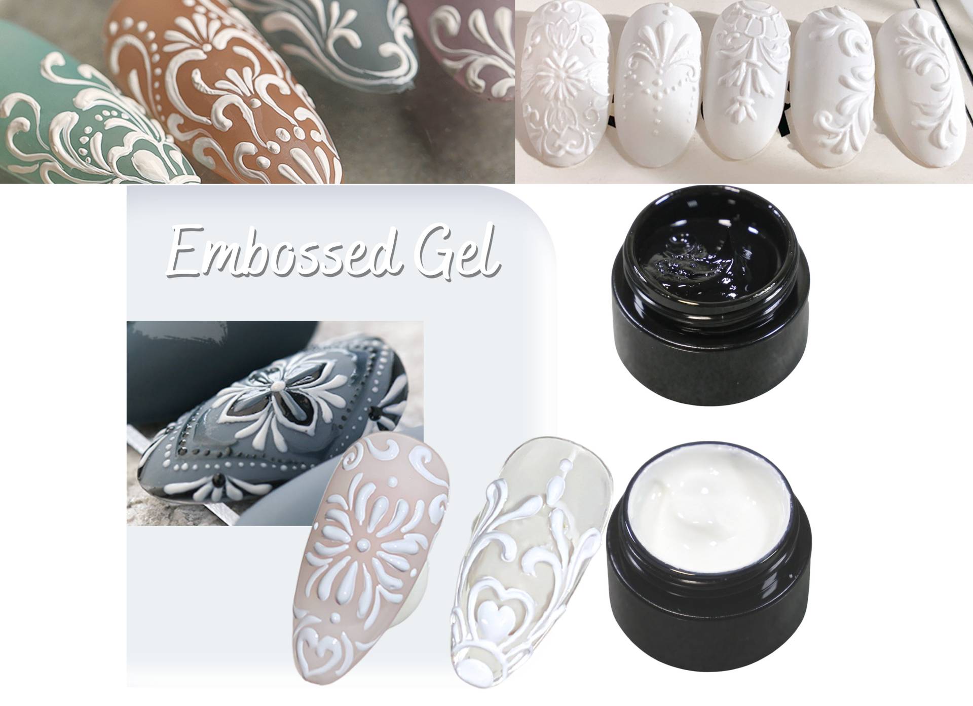 5G 3D Geprägtes Uv Gel/Weiß & Schwarz Gravurgel in Behälter Prägung Nail Art Handmalerei Barock Rokoko Schnitzmuster Versorgung von Makynail